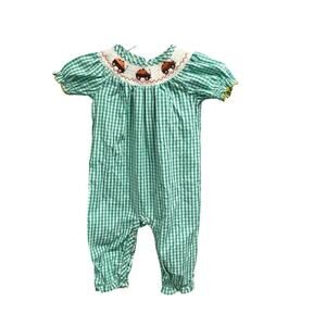 Boutique Smocked Gingham One Piece Romper Girls 18 Months Fall Pumpkins